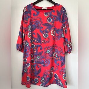 Floral Paisley Knee Length Dress Everly Sz Medium 3/4 Sleeve Coral Mod Boho